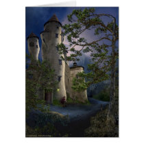 architecture, castle, stronghold, exile, sword, dreamland, man, leaning, animal, waiting, buildings, trees, towers, strange, houk, art, artwork, illustration, scenery, story, digital art, digital realism, surreal, surreal art, fantasy, fairytales, gifts, gift, eerie, gothic, adorable, mystic, mood, mysterious, mystery, cool, unique, awesome, wonderful, atmospheric, Card with custom graphic design