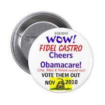 Castro Cheers Obamacare Pinback Buttons