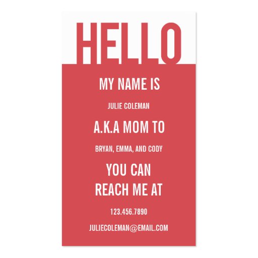 Casual Hello Mommy Card / Calling Card Business Card (front side)