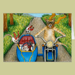 Cat 384 with Mouse on Motorcycle Greeting Card cards