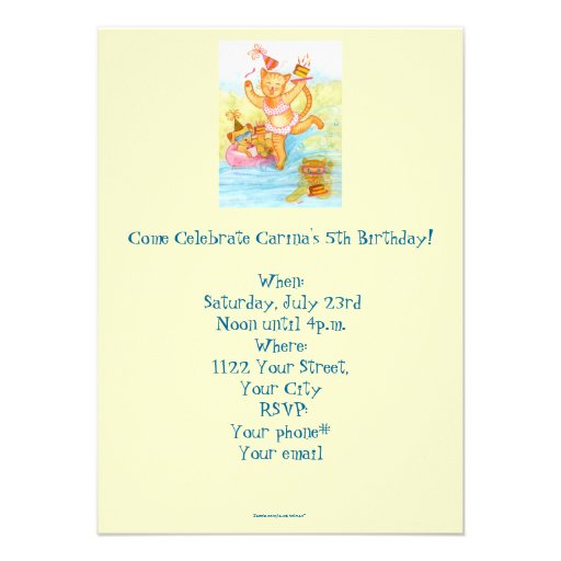 Cat 5th Birthday Pool Party Custom Invite