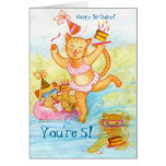 Cat 5th Birthday Pool Party Greeting Cards