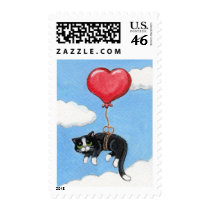 Cat & a Heart Shaped Balloon Stamp