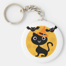Cat and Bats Halloween T-shirts and Gifts Key Chain