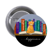 Cat and Books Button or Pin buttons