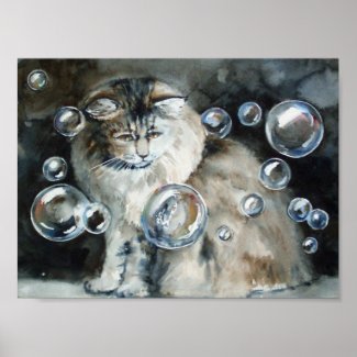 Cat and Bubbles Art Print