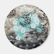 Cat and cherry tree and Matsuyama castle Magnets
