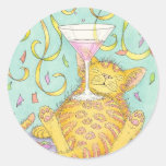 Cat and cosmopolitan round stickers