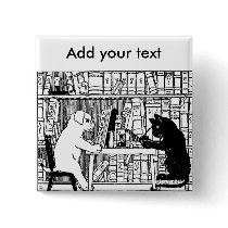 Cat and Dog in the Library Button