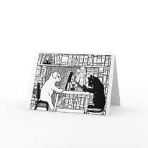 Cat and Dog in the Library Greeting Cards