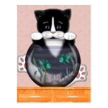 Cat and Fishbowl Postcard