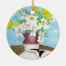 Cat and Flowers Ornaments