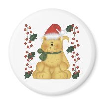 Cat And Holly Christmas Magnet by CowPieCreek Cat And Holly Christmas Magnet