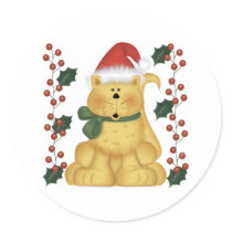 Cat And Holly Christmas Stickers