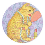 glam cat wearing lipstick and pearls sticker