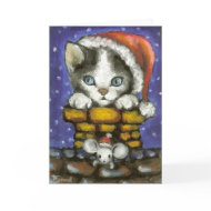 Cat & mouse in Santa's hats card