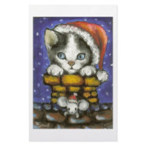 Cat and mouse in Santa's hats Custom Stationery