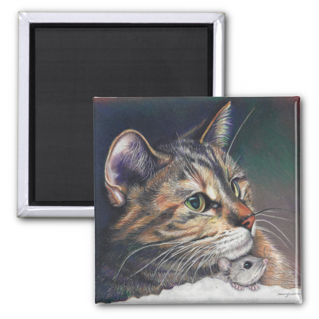 cat and mouse magnet 2 inch square magnet