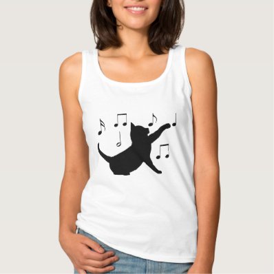 Cat and Musical Notes in Silhouette Basic Tank Top