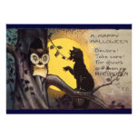 Cat and Owl Vintage Halloween Party Invitation