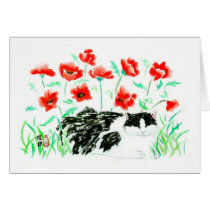 Cat and Poppies card cards