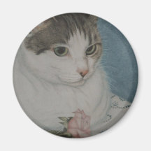 Cat and Rose Fridge Magnet