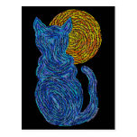 Cat And The Moon Blue Art Postcard