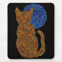 Cat And The Moon Orange Art Mouse Pad