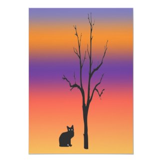 Cat and Tree Halloween 5x7 Paper Invitation Card