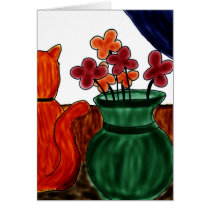 cat and vase flower cards