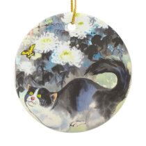 cat and yellow butterflies ornaments