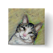 Cat art fun portrait My Middle Name is Trouble buttons