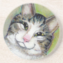 Cat art fun portrait My Middle Name is Trouble coasters