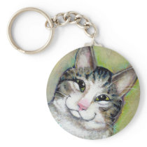 Cat art fun portrait My Middle Name is Trouble keychains