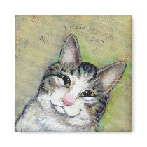 Cat art fun portrait My Middle Name is Trouble magnets
