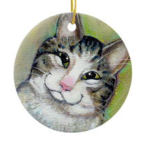 Cat art fun portrait My Middle Name is Trouble ornaments