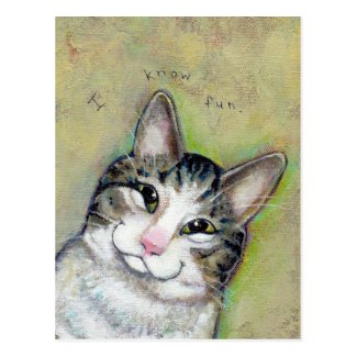 Cat art fun portrait My Middle Name is Trouble Postcards