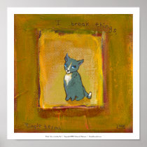 Cat art goofy cute trouble funny little painting posters