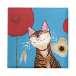 cat art - kenzo flower refrigerator magnets