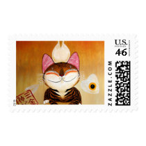 cat art - metal (5 elements) postage stamp