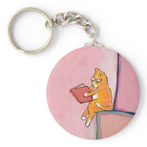 Cat art reading fun - Marmalade Prefers Solitude keychains