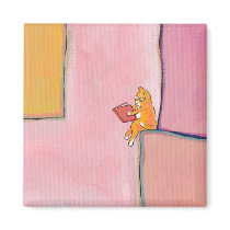 Cat art reading fun - Marmalade Prefers Solitude magnets