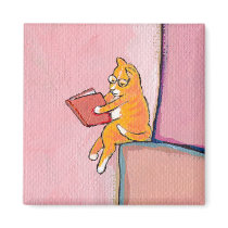 Cat art reading fun - Marmalade Prefers Solitude magnets