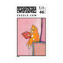 Cat art reading fun - Marmalade Prefers Solitude postage