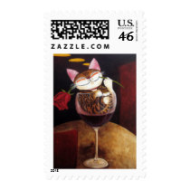 cat-art-Red Red Wine Postage Stamps