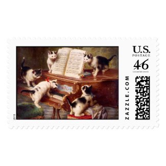 Cat Art: Vintage Art Print: The Kitten's Recital Postage Stamp