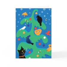 Cat Bird Christmas Tree Holiday Card card