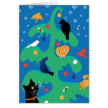 Cat Bird Christmas Tree Holiday Card cards