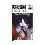 Cat black and white - Happy Holiday's Postage