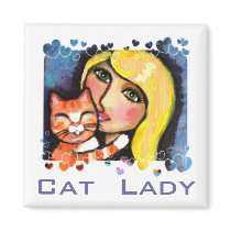 Cat & Blonde Lady Fridge Magnet